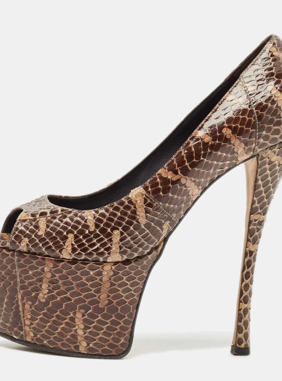 Giuseppe Zanotti Brown Python Leather Platform Pumps Size 38.5
