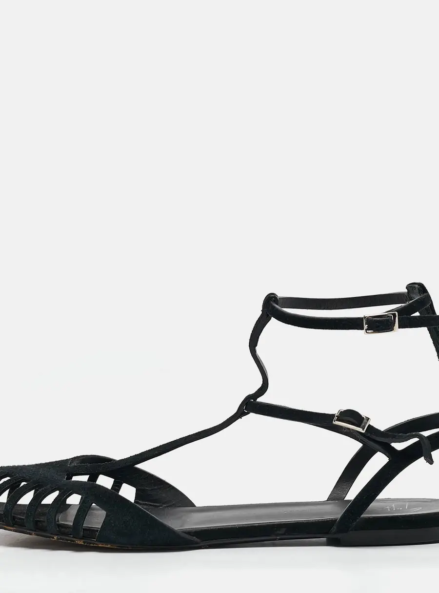 Giuseppe Zanotti Black Suede Ankle Strap Ballet Flats Size 41