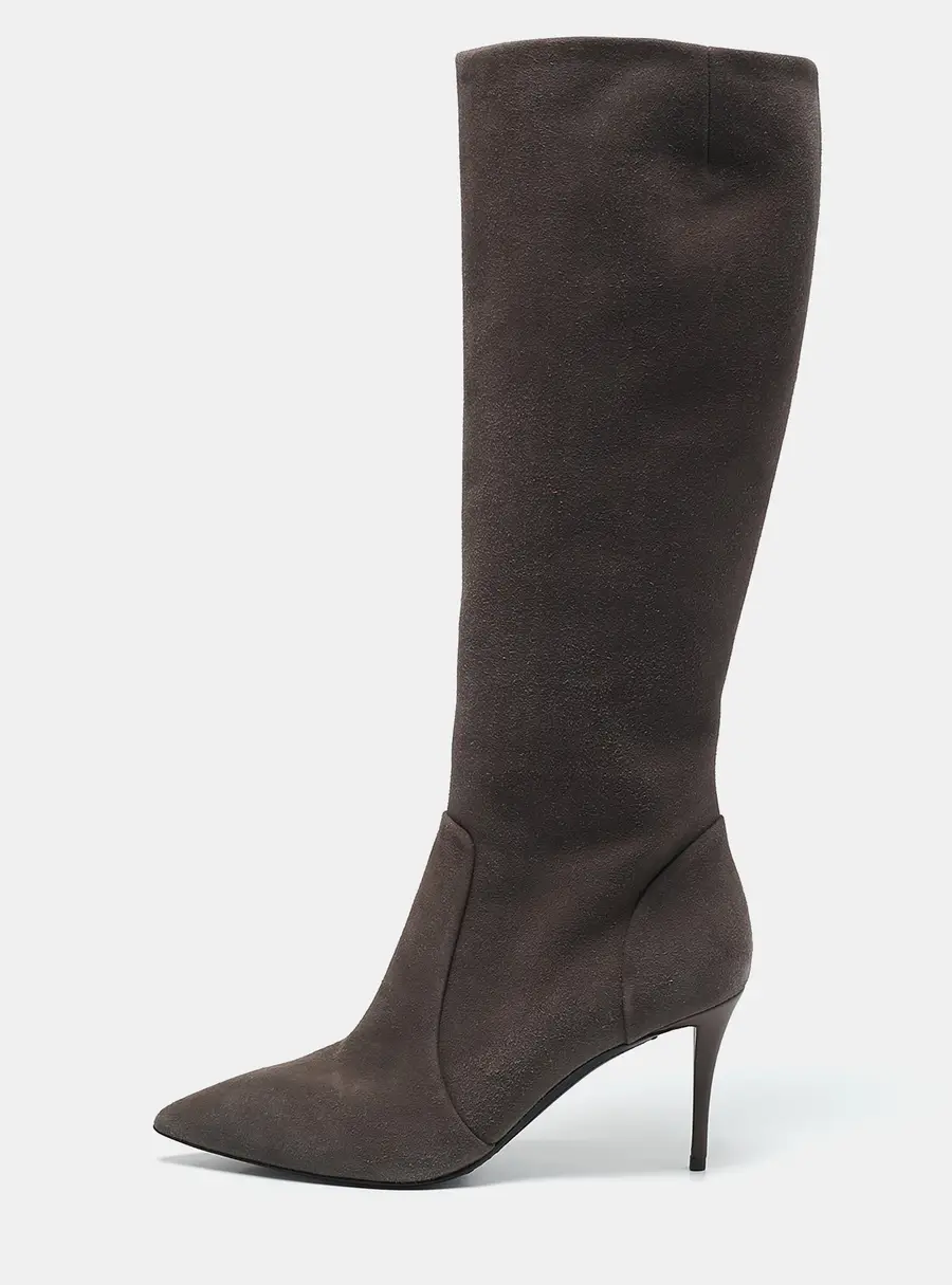 Giuseppe Zanotti Grey Suede Pointed Toe Knee Length Boots Size 37