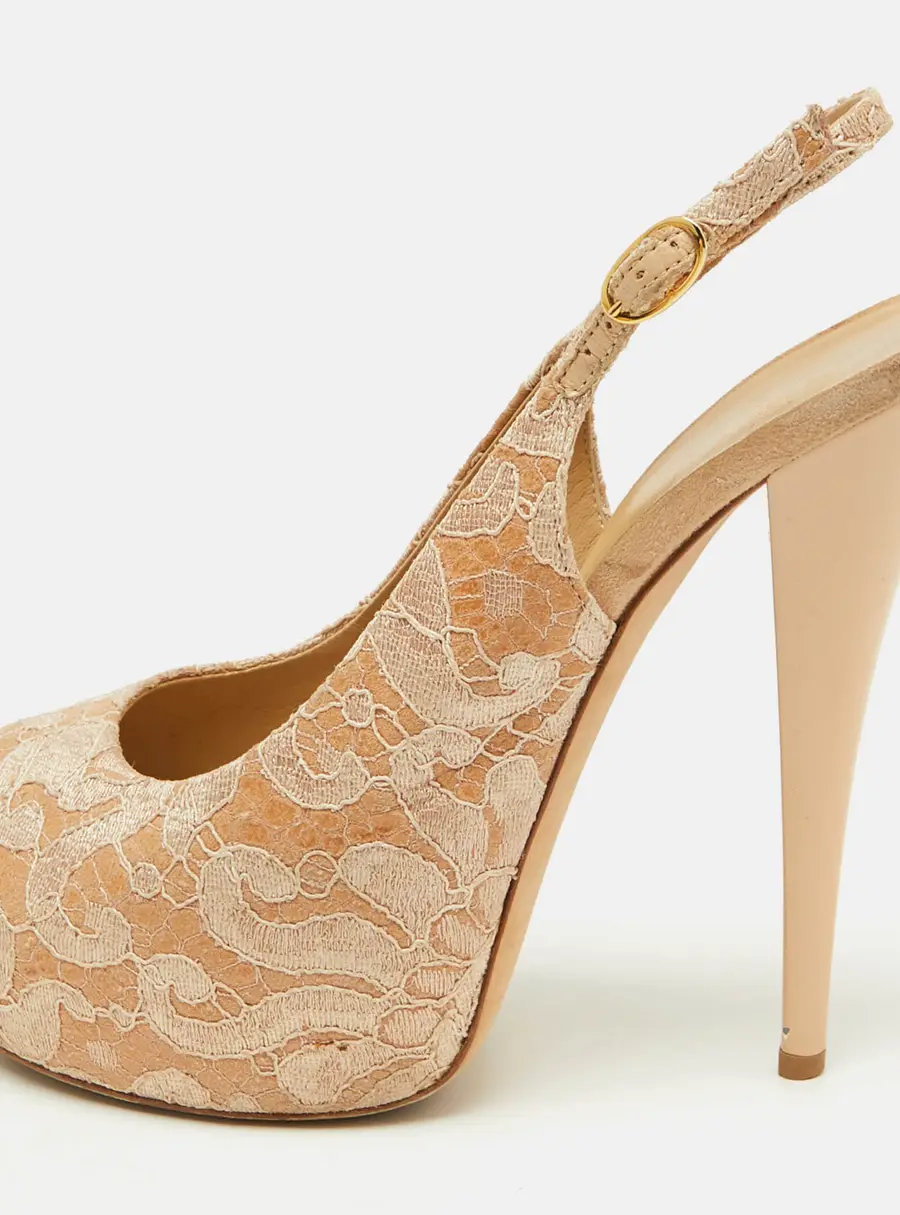 Giuseppe Zanotti Beige Lace Peep-Toe Slingback Sandals Size 40