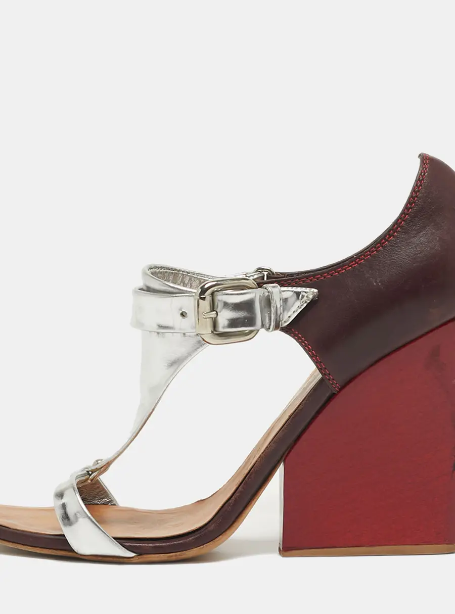 Giuseppe Zanotti Size 39.5 Tricolor Leather Ankle Strap Strap Block Heel Sandals