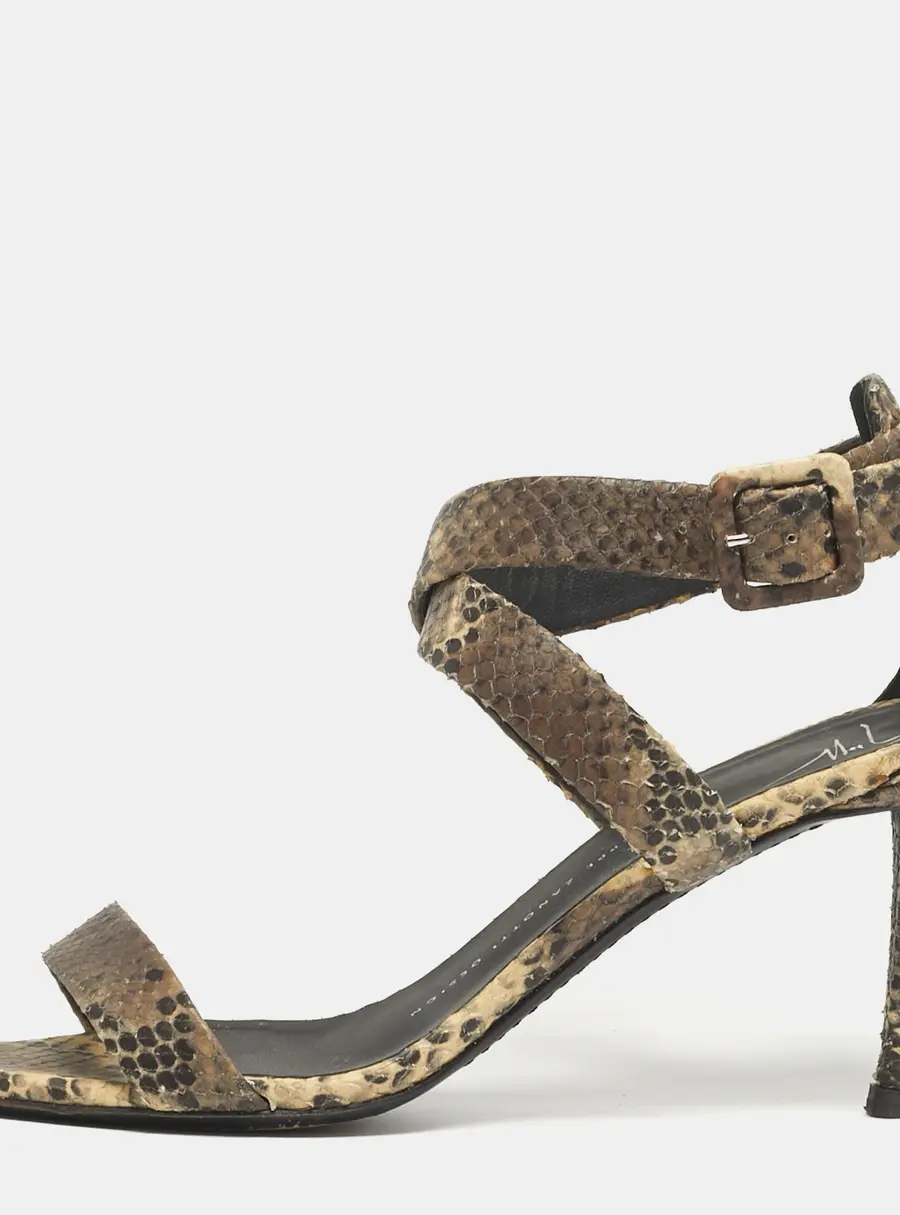 Giuseppe Zanotti Size 38.5 Brown Snakeskin Embossed Leather Ankle Strap Sandals