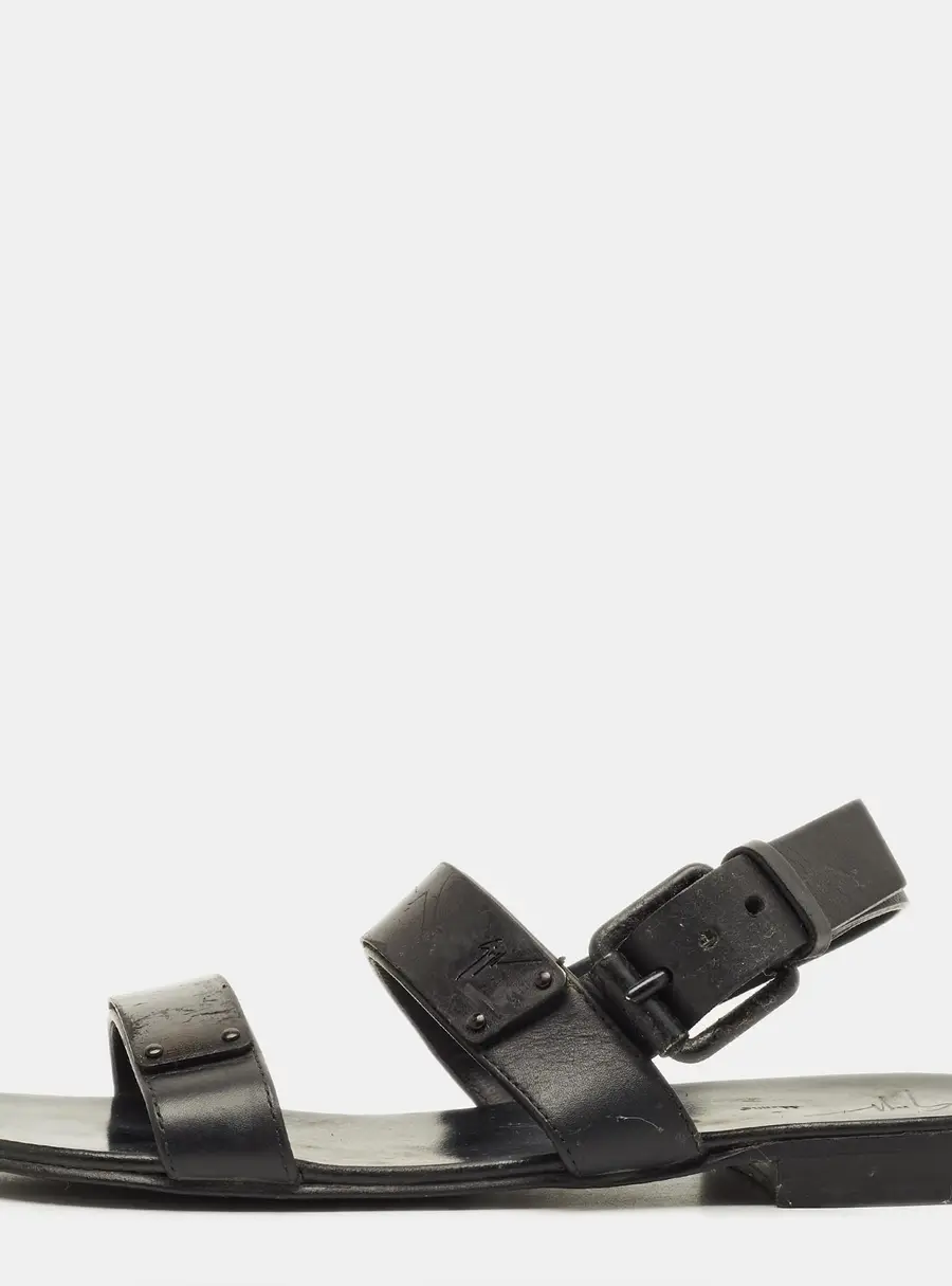 Giuseppe Zanotti Size 40 Black Leather Slingback Flat Sandals