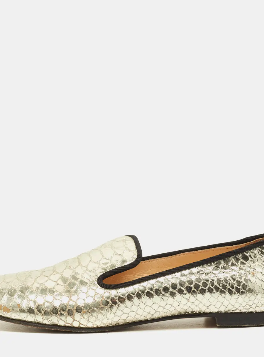 Giuseppe Zanotti Size 38 Gold Python Embossed Leather Smoking Slippers