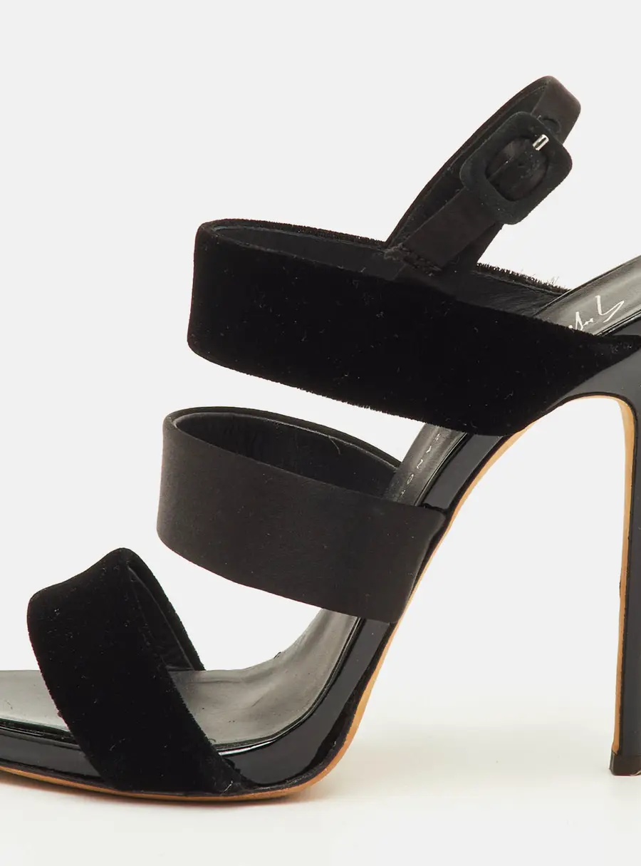 Giuseppe Zanotti Veronica Size 38.5 Black Satin and Velvet Strappy Slingback Sandals