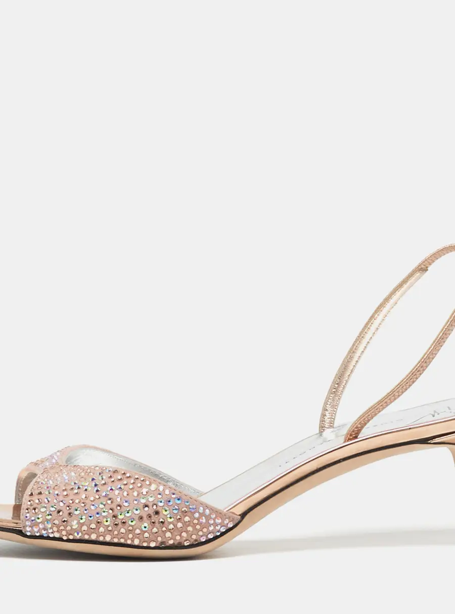 Giuseppe Zanotti Lilibeth Starlight Size 37 Pink Suede Crystal Embellished Slingback Sandals