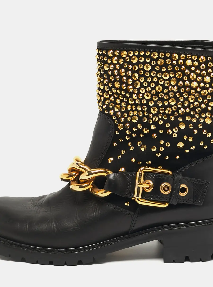 Giuseppe Zanotti Size 40 Black Leather Chain Detail Ankle Boots