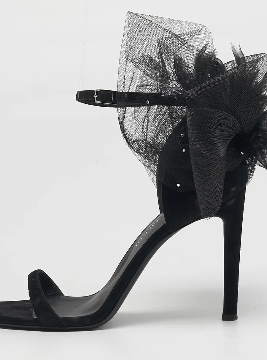Giuseppe Zanotti Basic 105 Size 38 Black Lace and Suede Slide Sandals