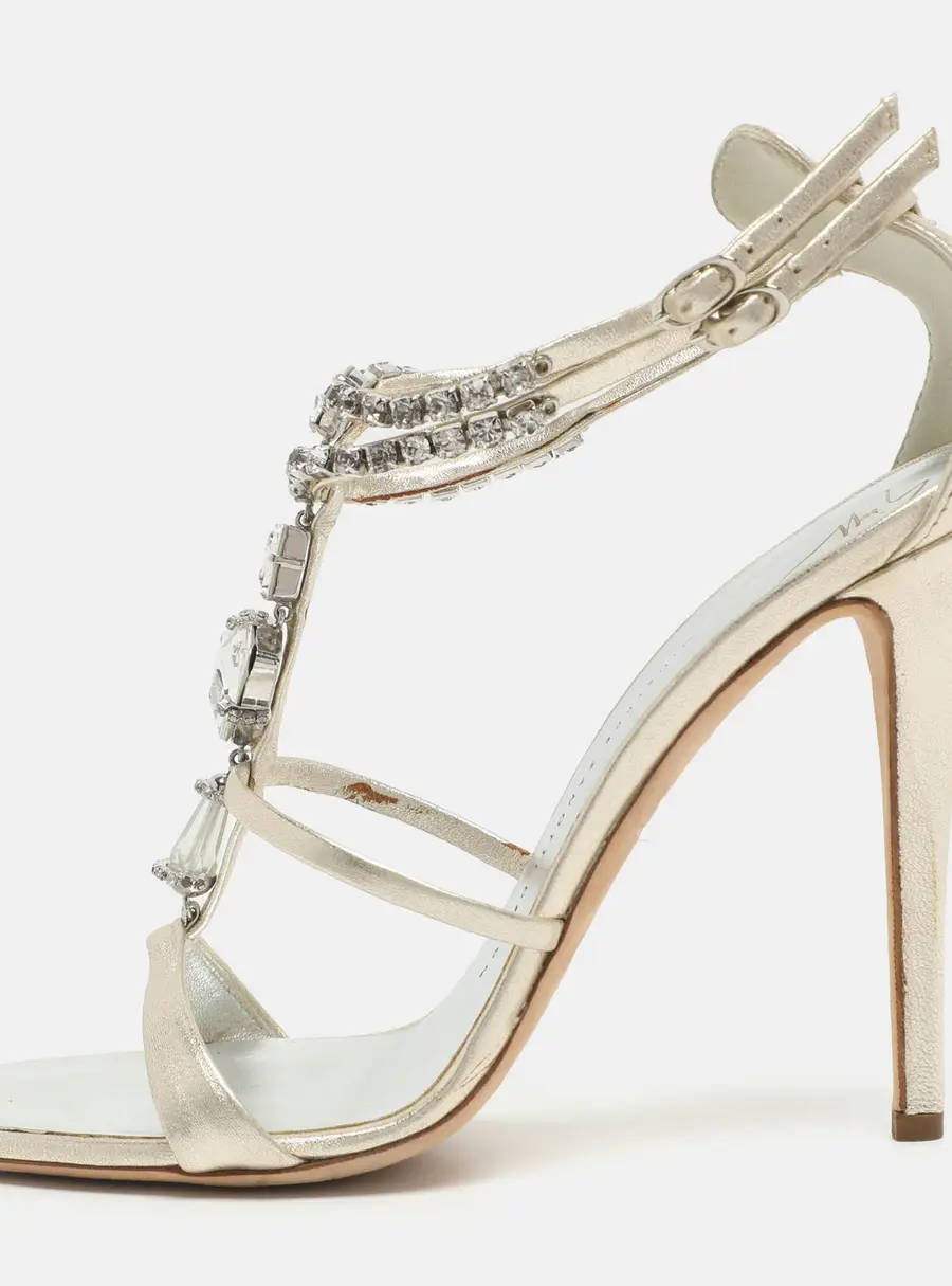 Giuseppe Zanotti Crystal Embellished Size 40 Gold Leather Ankle Strap Sandals