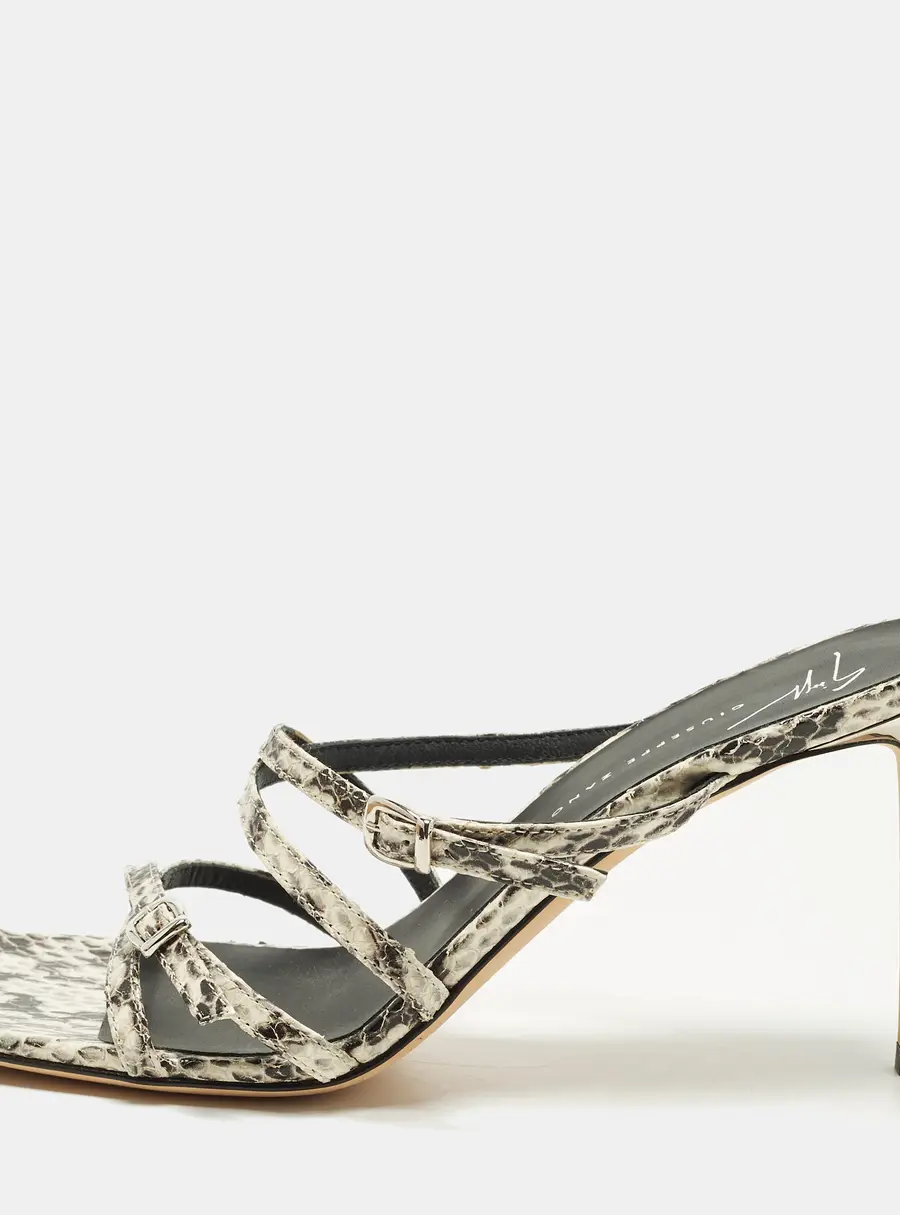 Giuseppe Zanotti Size 38 Black/White Python Embossed Leather Strappy Slide Sandals