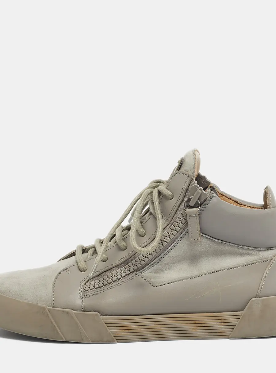 Giuseppe Zanotti Grey Leather and Suede Double Sketch High Top Sneakers Size 40