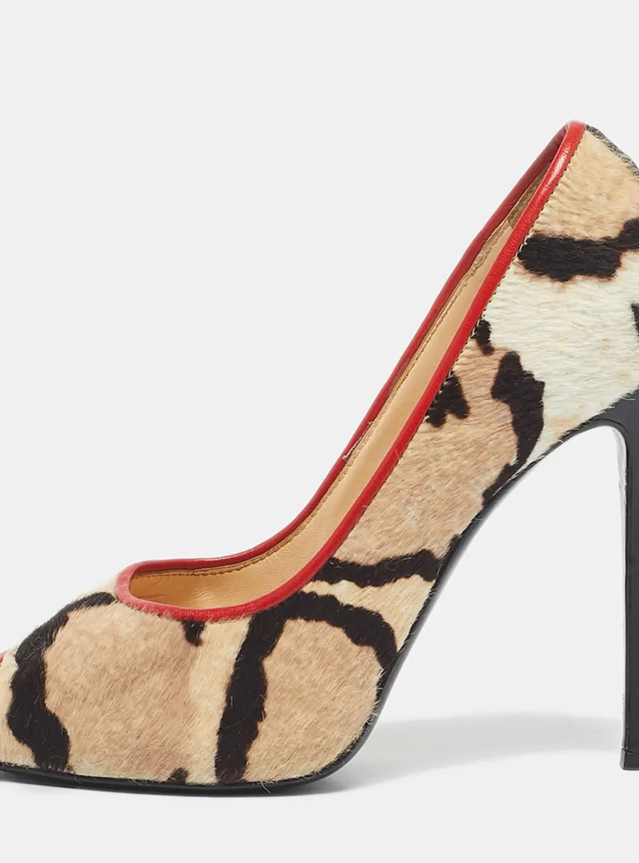Giuseppe Zanotti Multicolor Leopard Print Calf Hair Peep Toe Pumps Size 38