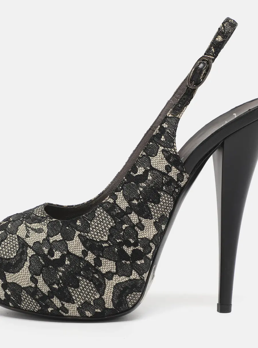 Giuseppe Zanotti Black/Beige Lace Slingback Platform Pumps Size 36.5