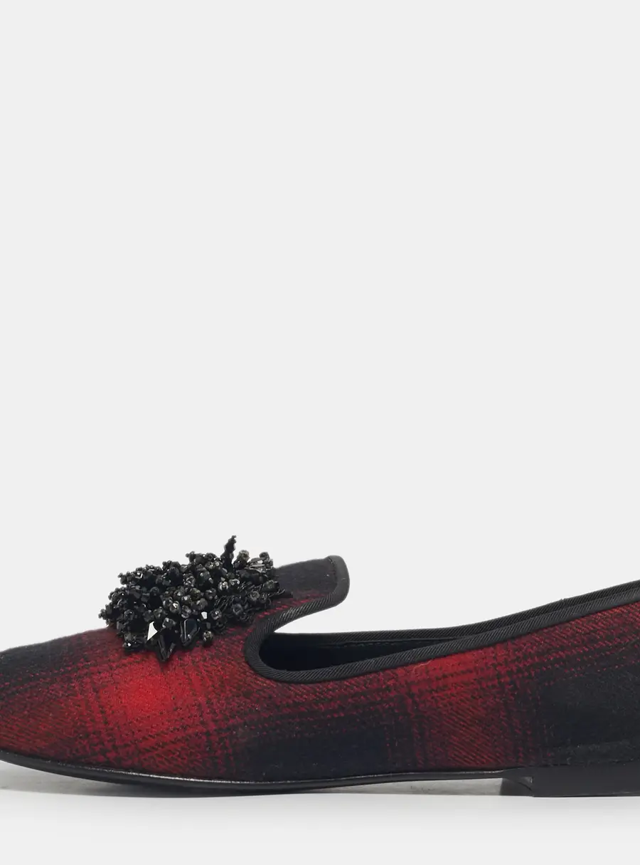 Giuseppe Zanotti Black/Red Fabric Leather Crystal Embellished Loafers Size 38