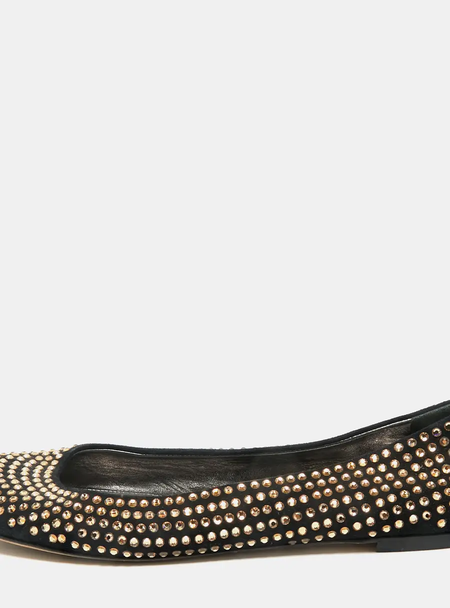 Giuseppe Zanotti Black Suede Crystal Embellished Ballet Flats Size 38