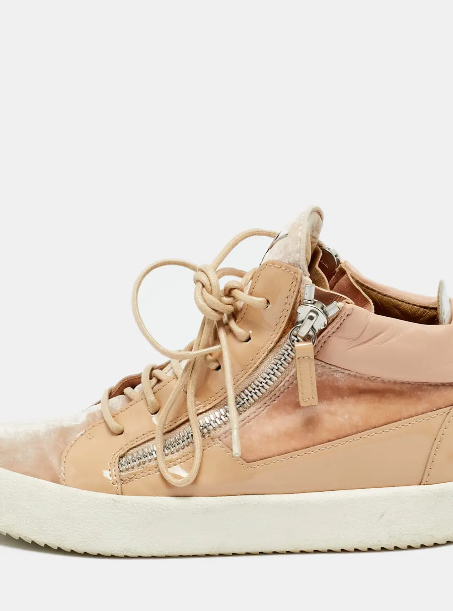Giuseppe Zanotti Pink/Beige Leather and Patent Leather Mid Top Sneakers Size 37.5