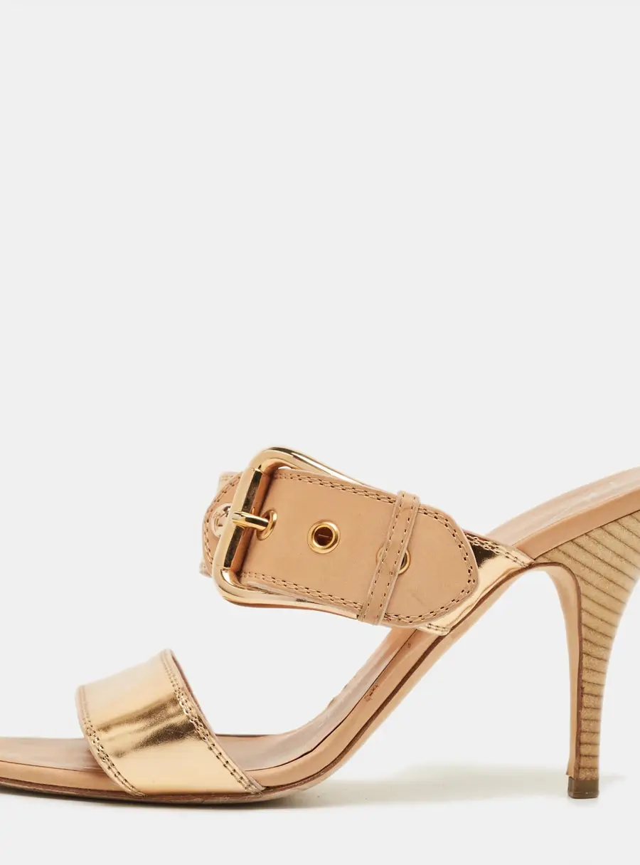 Giuseppe Zanotti Gold Leather Buckle Slide Sandals Size 39.5