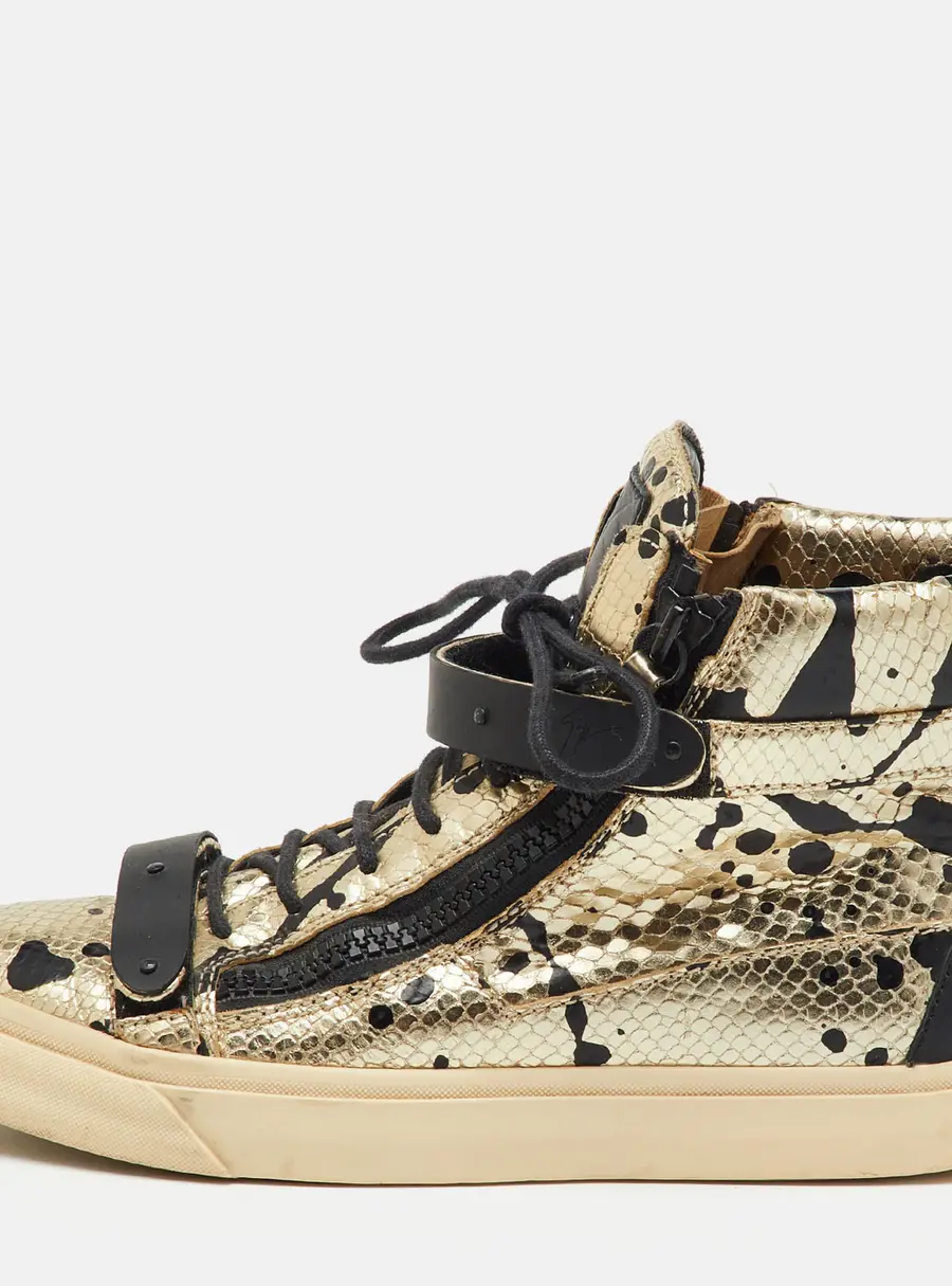 Giuseppe Zanotti Gold/Black Python Embossed Leather Coby High Top Sneakers Size 39