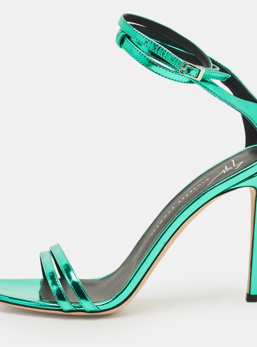 Giuseppe Zanotti Green Patent Leather Catia Ankle Strap Sandals Size 37.5