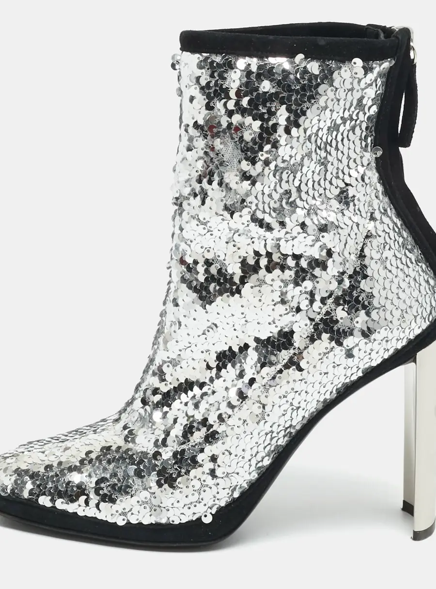 Giuseppe Zanotti Size 38 Silver Sequins and Suede Ankle Length Boots