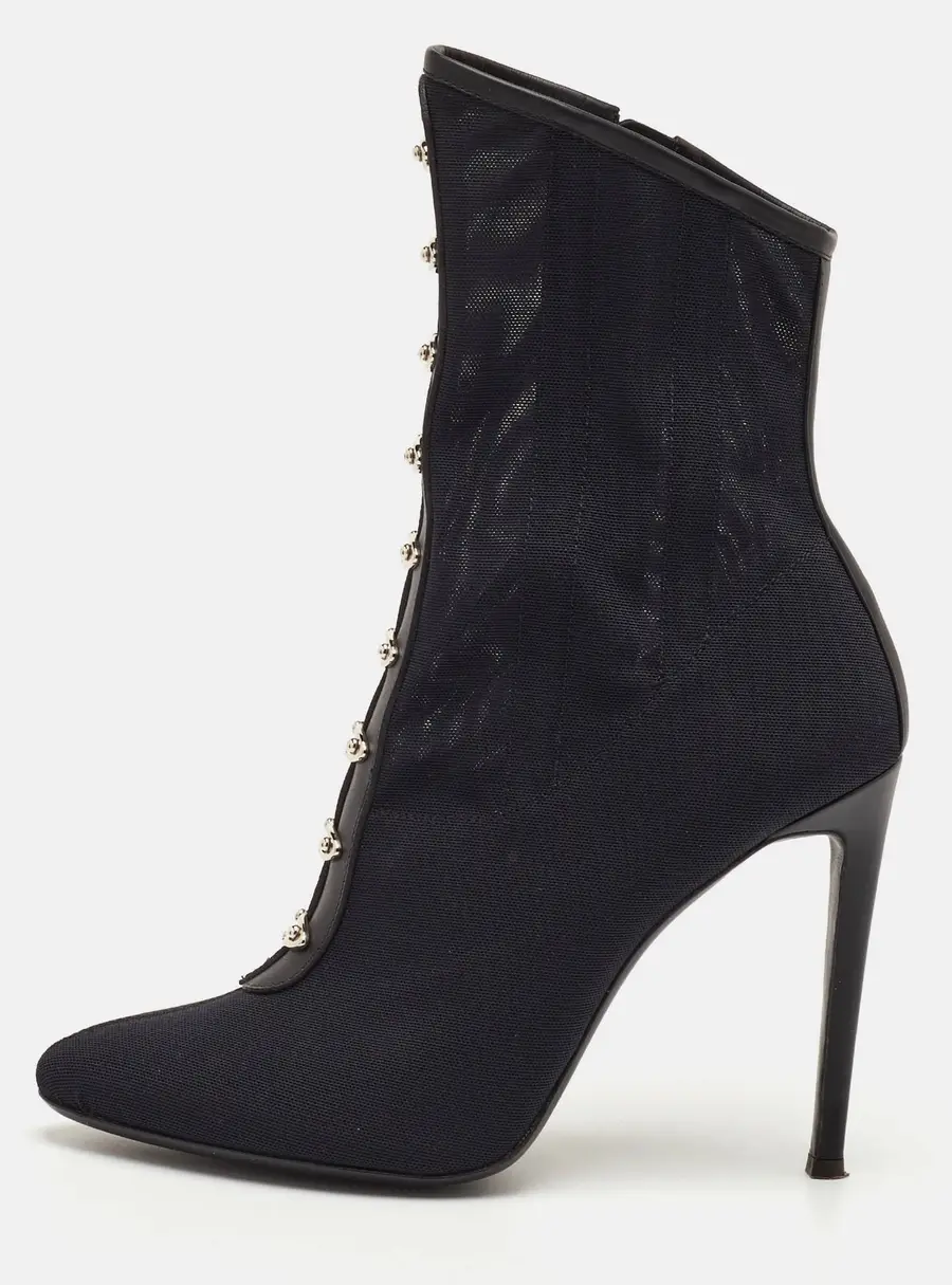 Giuseppe Zanotti Janice Size 40 Black Leather and Mesh Ankle Length Boots