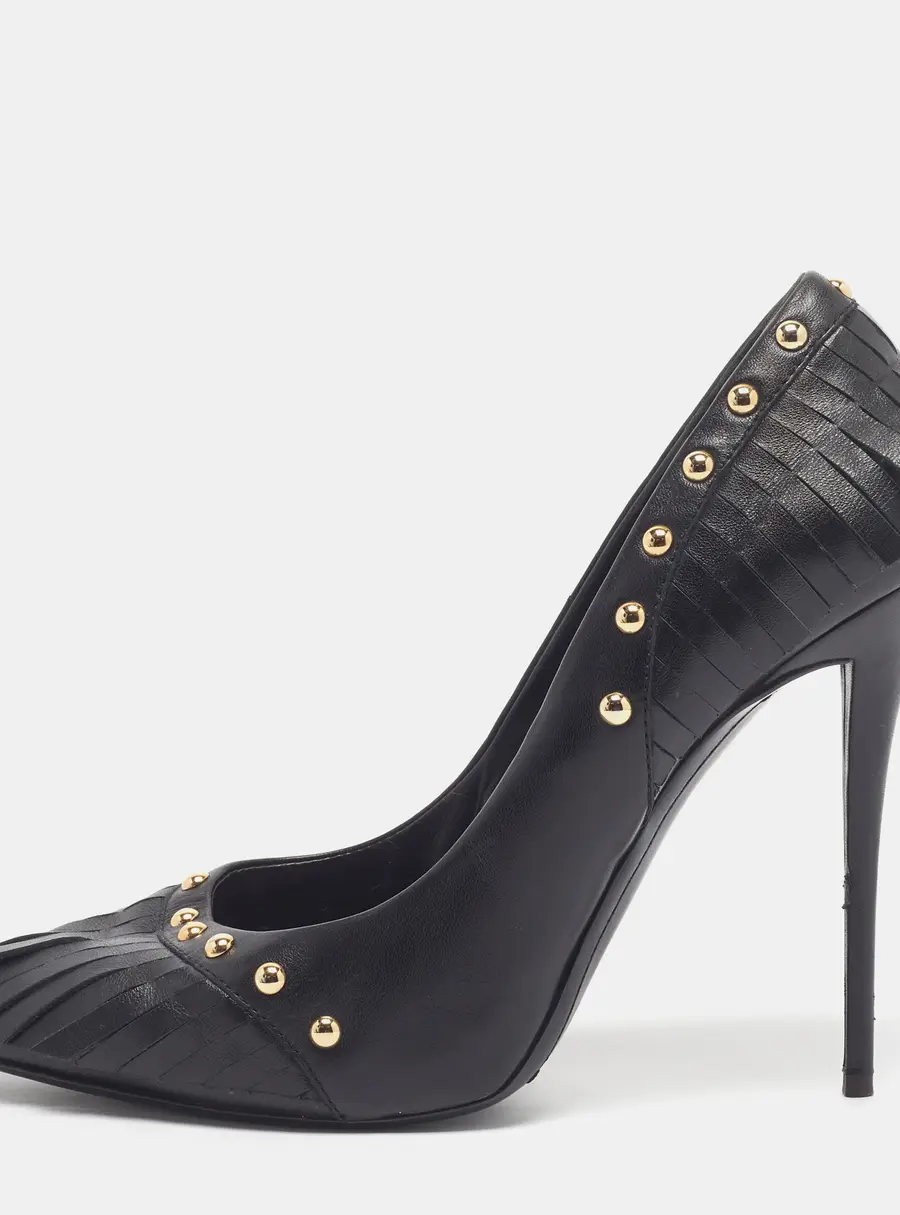 Giuseppe Zanotti Size 40 Black Leather Studded Fringe Pumps