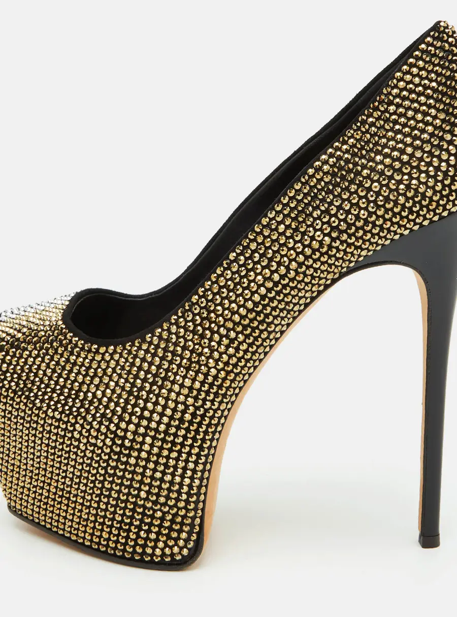 Giuseppe Zanotti Liza Size 38 Black Suede Crystal Embellished Platform Pumps