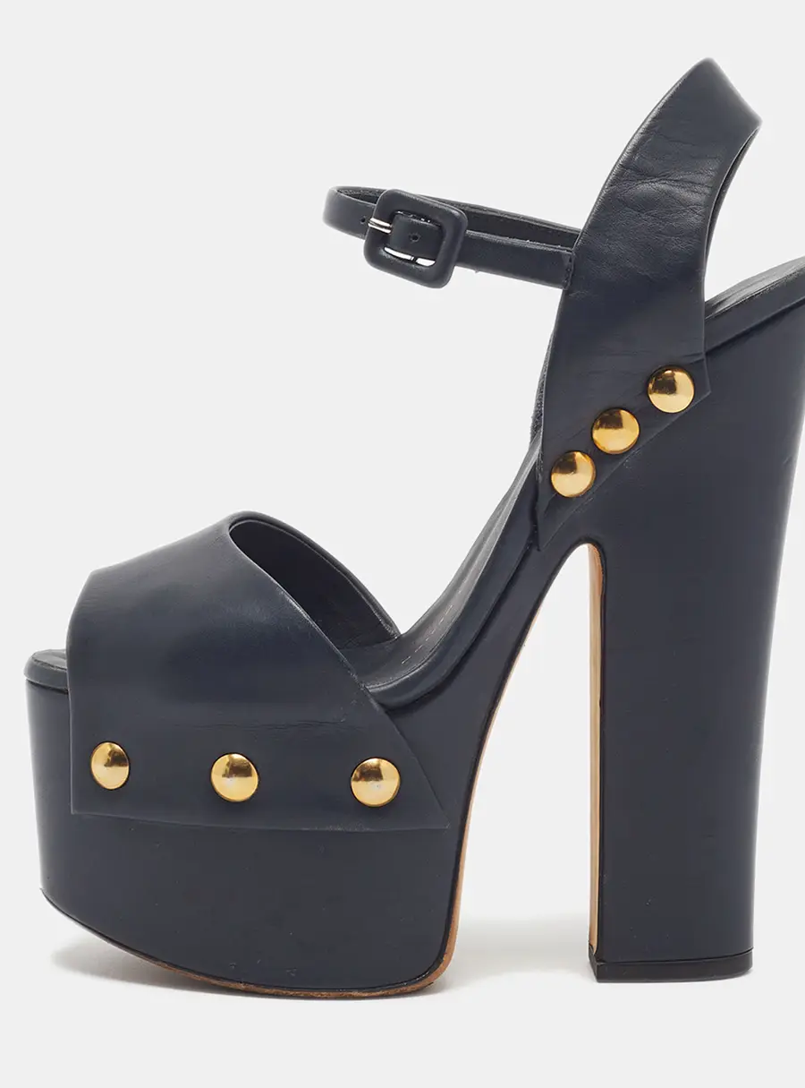 Giuseppe Zanotti Size 36 Navy Blue Leather Platform Ankle Strap Sandals