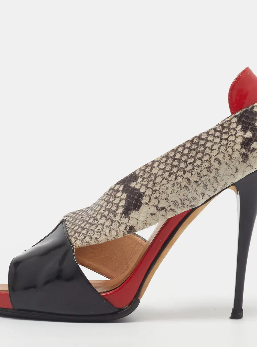 Giuseppe Zanotti Size 38 Tricolor Patent Leather and Python Embossed Peep Toe D'orsay Pumps