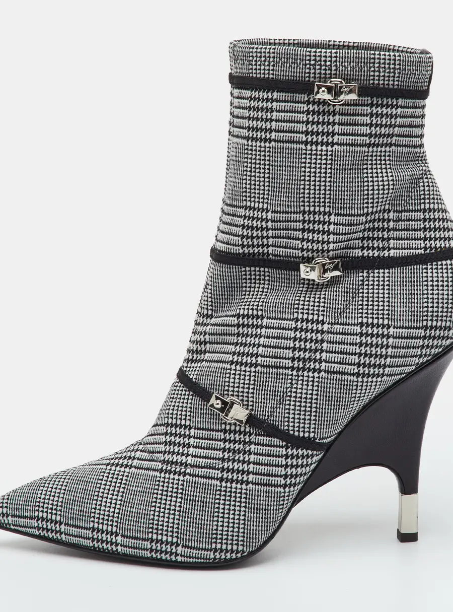 Giuseppe Zanotti Size 42 Black/White Check Stretch Fabric Ankle Length Boots