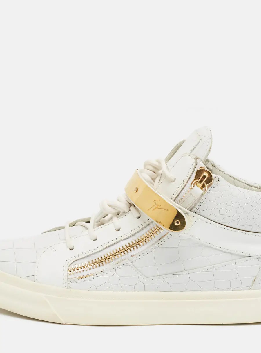 Giuseppe Zanotti Coby Size 39 White Croc Embossed Leather High Top Sneakers