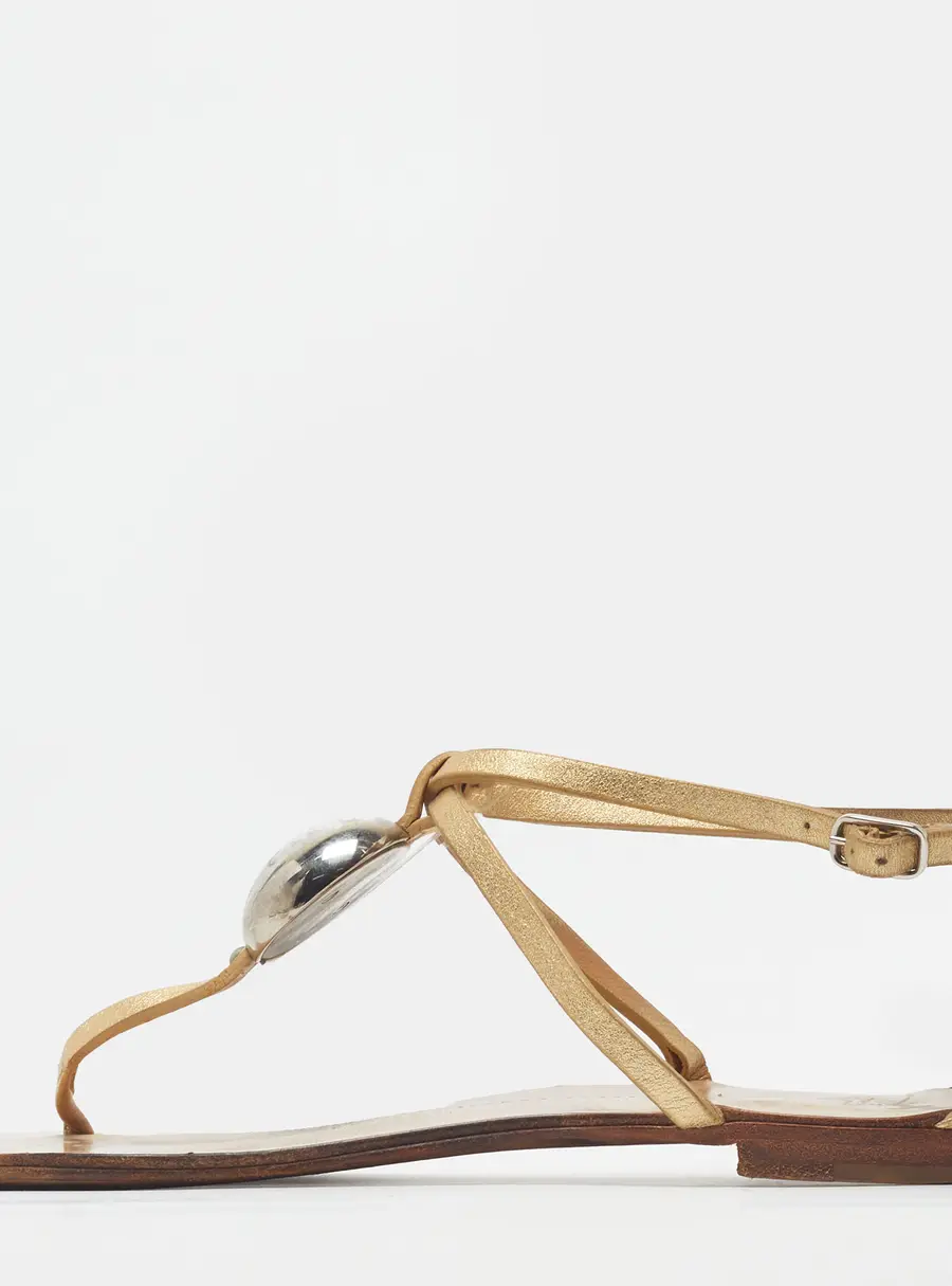 Giuseppe Zanotti Size 36.5 Gold Leather Thong Flats