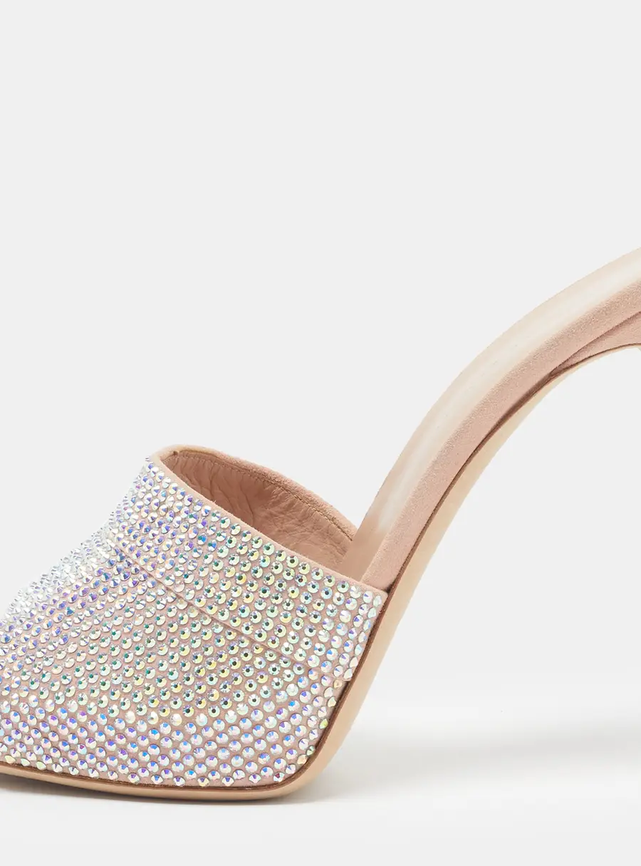 Giuseppe Zanotti Size 40 Pink Suede Crystal Embellished Slide Sandals