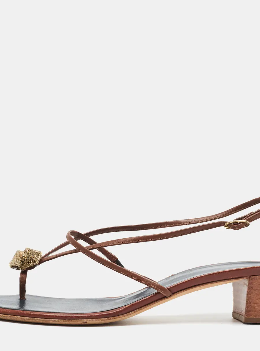 Giuseppe Zanotti Size 41 Brown Leather Crystal Embellished Thong Sandals