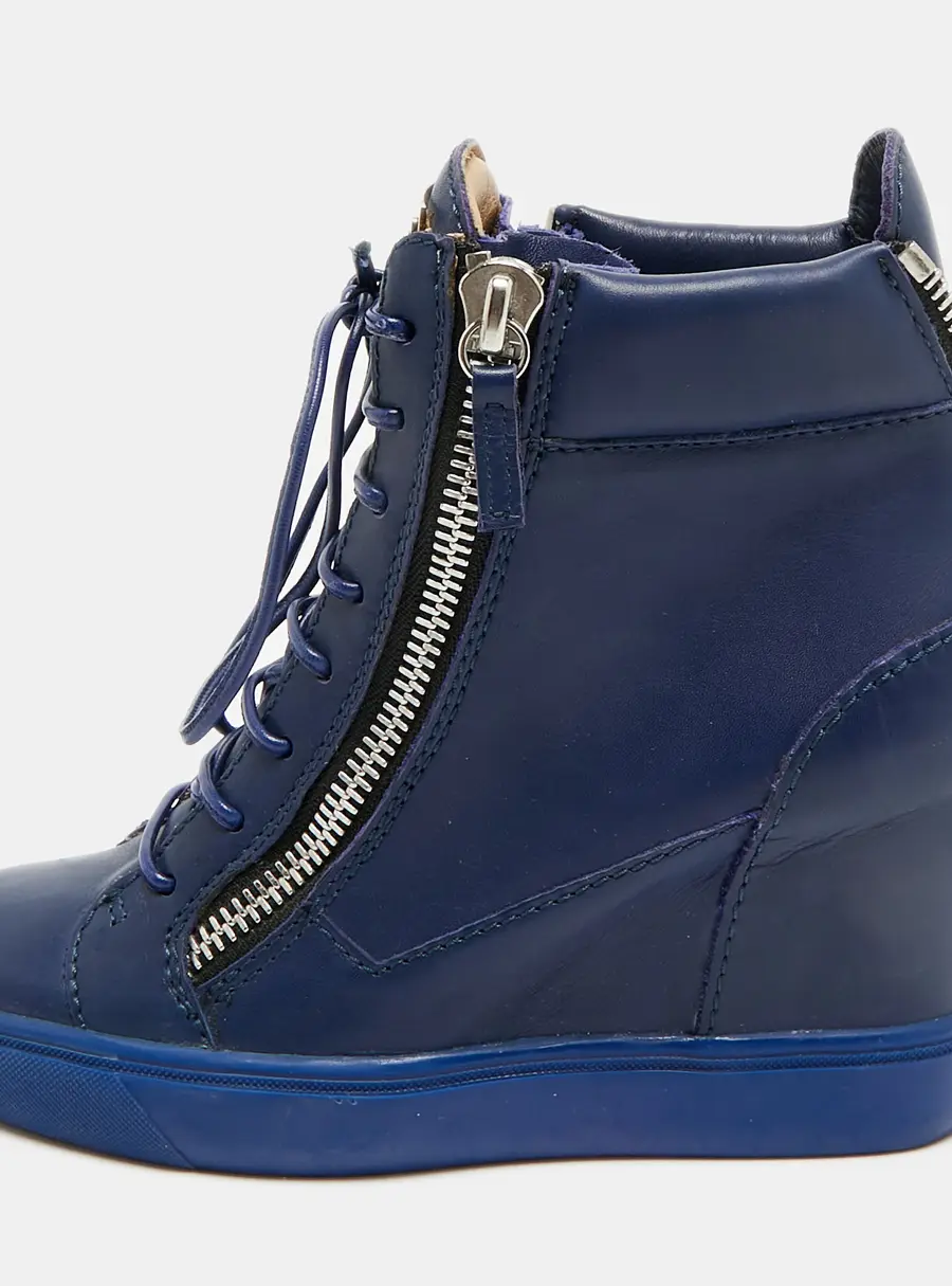 Giuseppe Zanotti Kriss Size 36 Blue Leather Wedge Sneakers