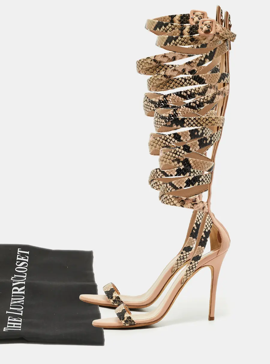 Giuseppe Zanotti Size 36 Beige Python Embossed Leather Gladiator Sandals