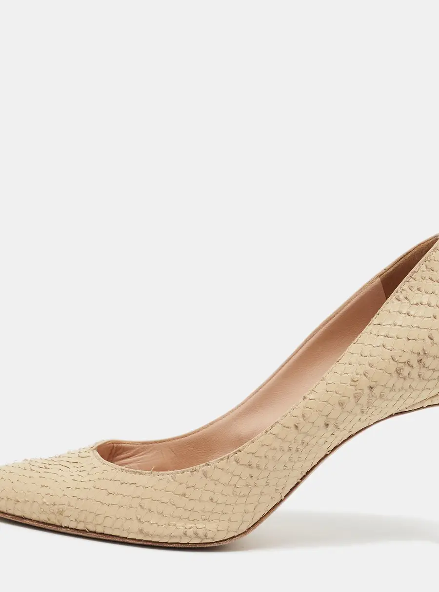 Giuseppe Zanotti Size 38 Beige Python Embossed Leather Pointed Toe Pumps