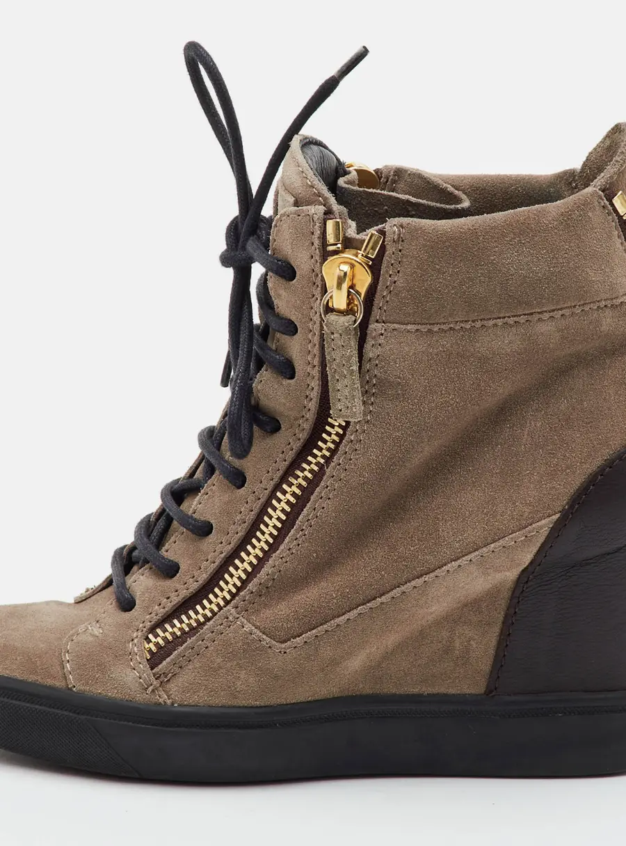 Giuseppe Zanotti Lorenz Size 37 Beige/Brown Leather and Suede Wedge Sneakers