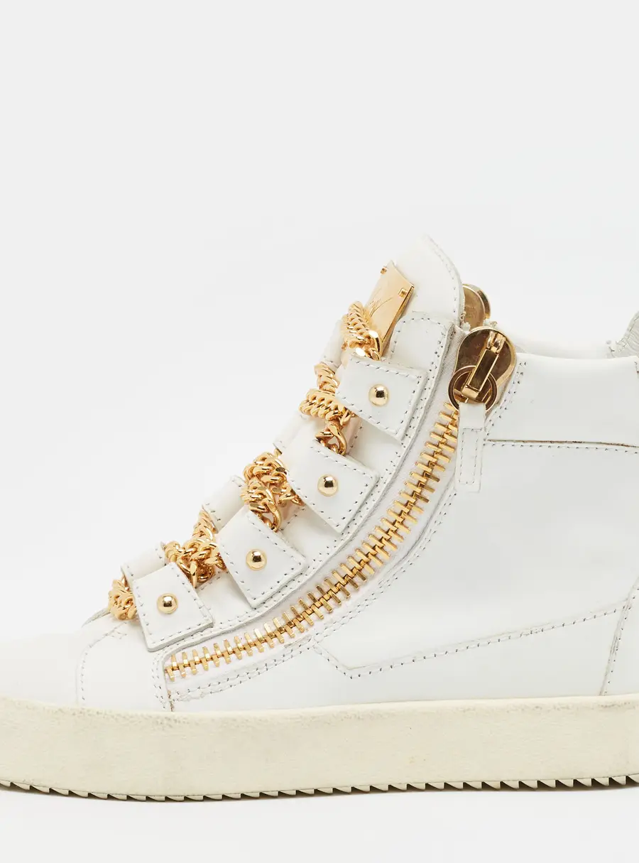 Giuseppe Zanotti Size 37 White Leather Royce Chain High Top Sneakers