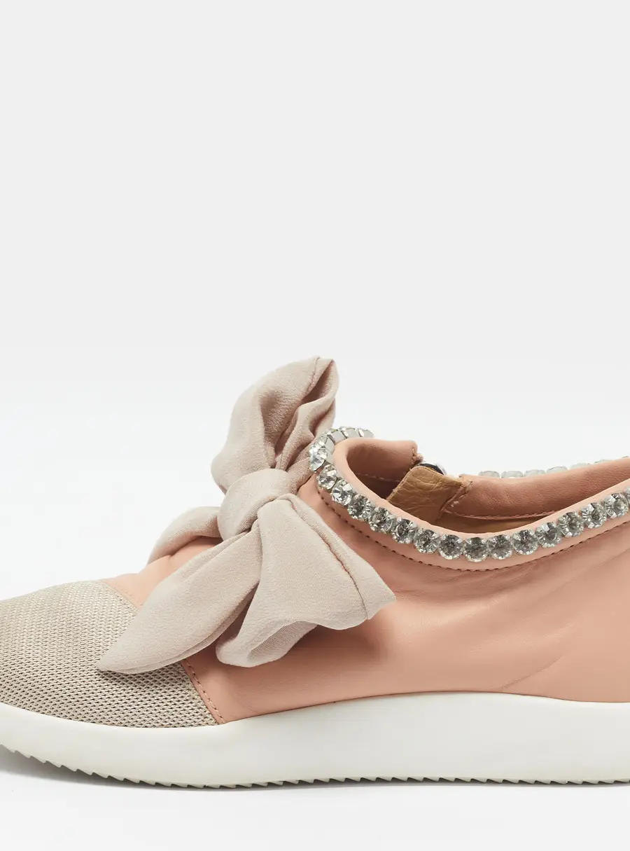 Giuseppe Zanotti Frankie Size 37.5 Pink/Beige Leather and Mesh Low Top Sneakers