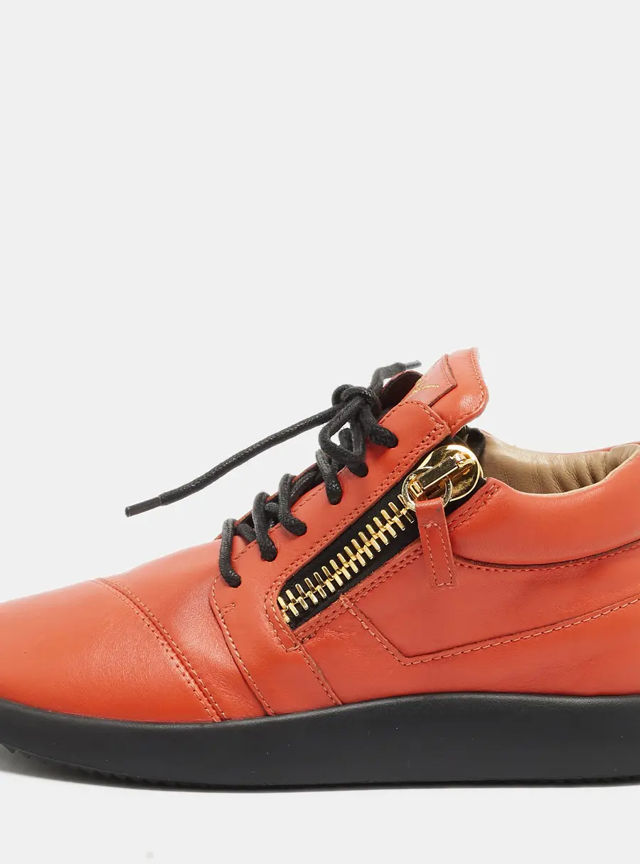 Giuseppe Zanotti Frankie Size 38 Orange Leather High Top Sneakers