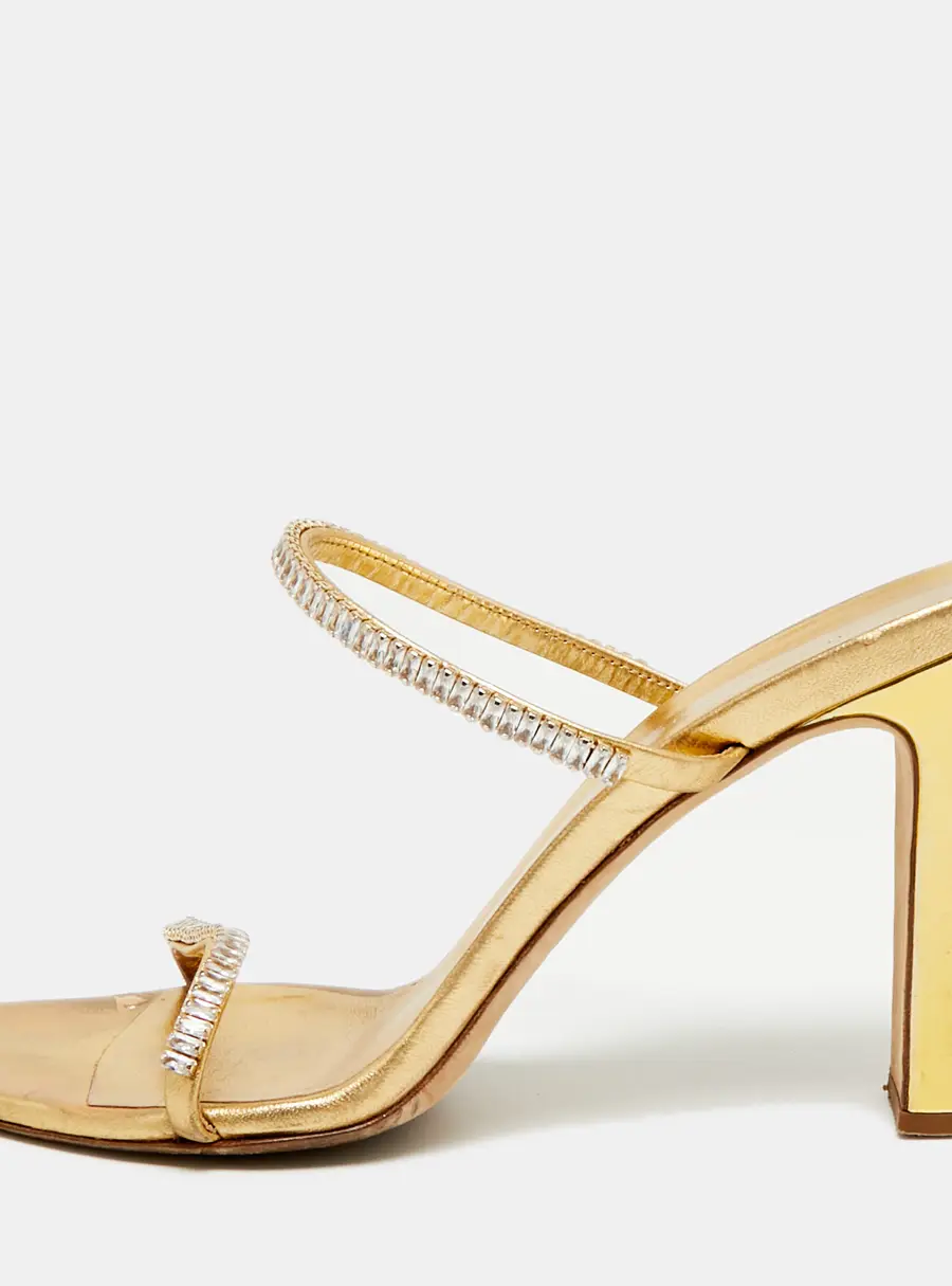 Giuseppe Zanotti Size 41  Gold Leather Crystal Embellished Slide Sandals