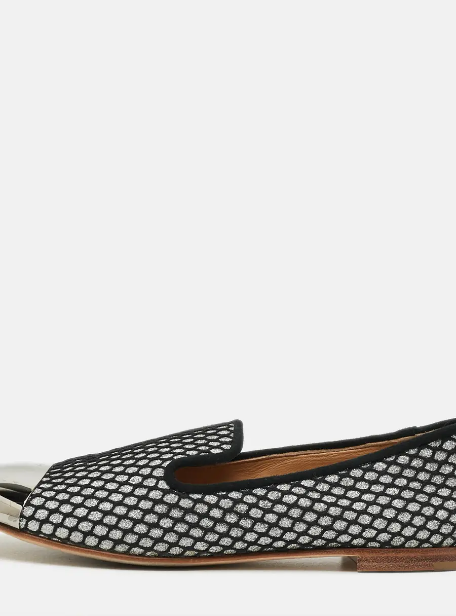 Giuseppe Zanotti Size 38 Black/Silver Glitter and Mesh Slip On Smoking Slippers