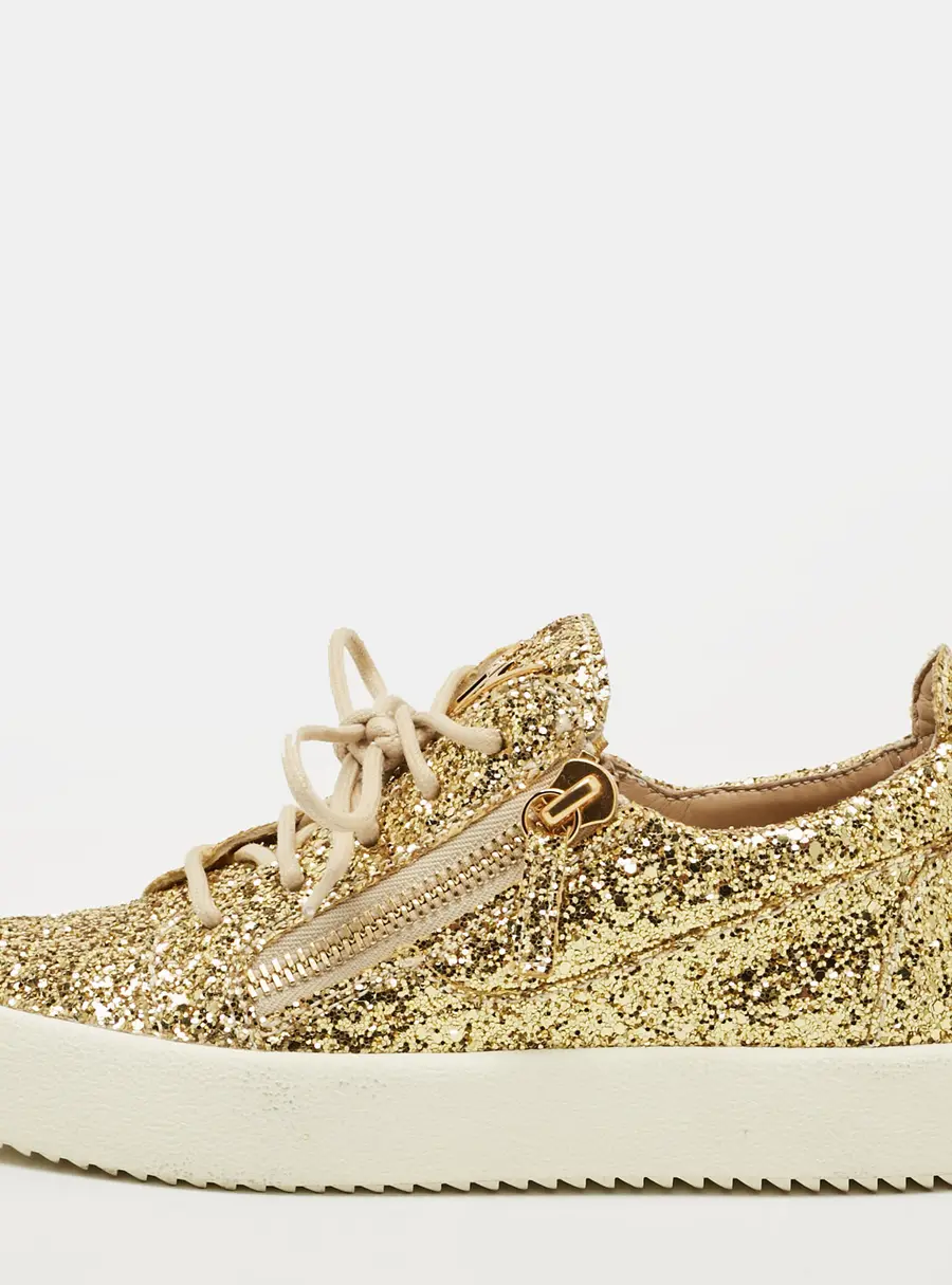 Giuseppe Zanotti Size 37 Gold Glitter Low Top Sneakers