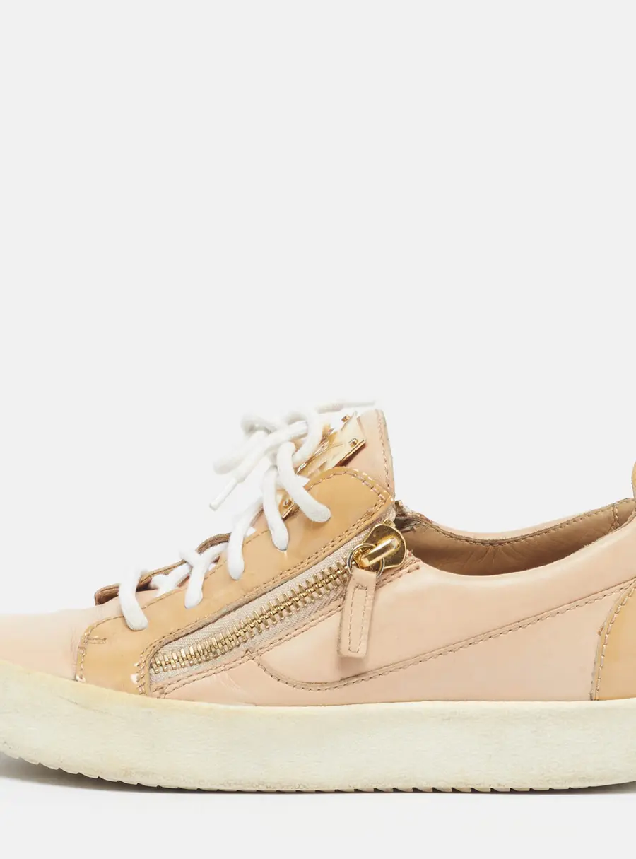 Giuseppe Zanotti Size 38 Beige Leather and Patent Leather Low Top Sneakers