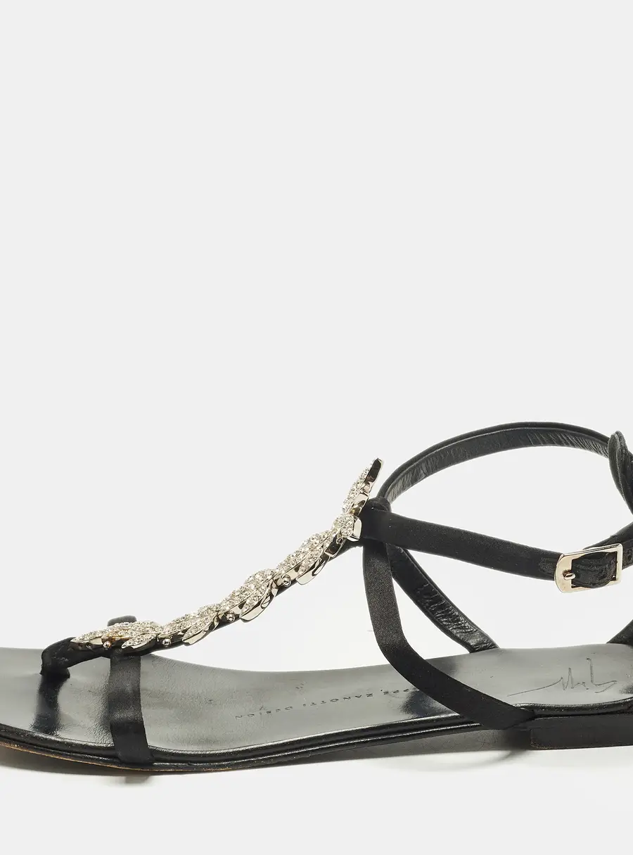 Giuseppe Zanotti Size 38 Black Satin Ankle Strap Sandals