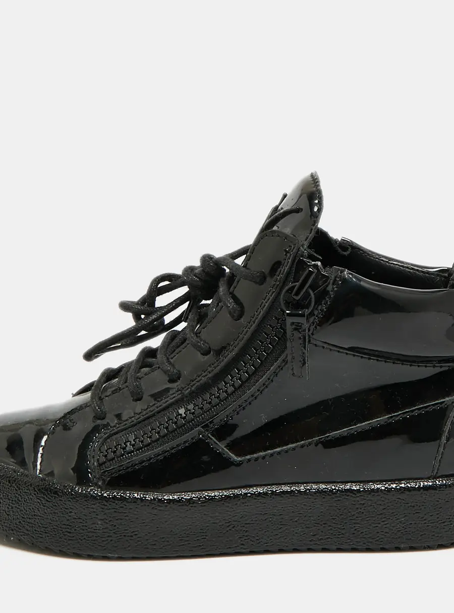 Giuseppe Zanotti London Size 37.5 Black Patent Leather High Top Sneakers