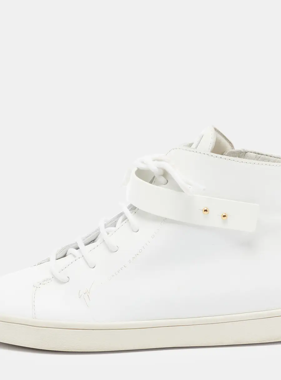 Giuseppe Zanotti Size 38.5 White Leather High Top Sneakers