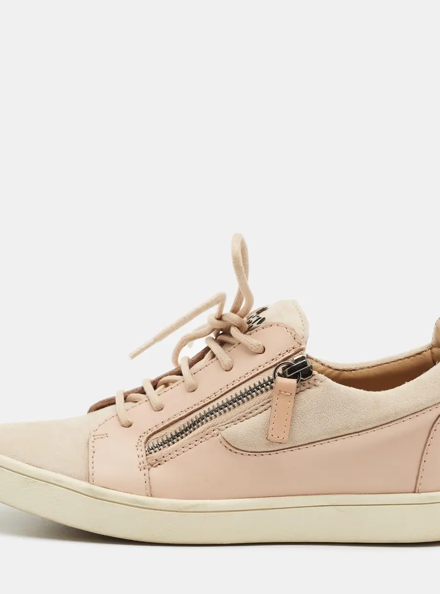 Giuseppe Zanotti Frankie Size 36.5 Cream/Beige Leather and Suede Low Top Sneakers