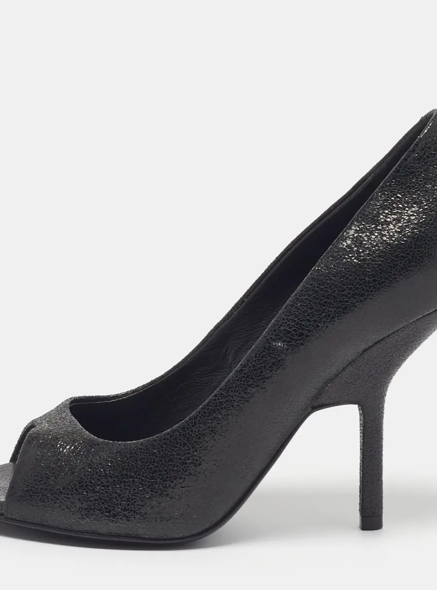 Giuseppe Zanotti Size 37 Black Crackled Leather Peep Toe Pumps
